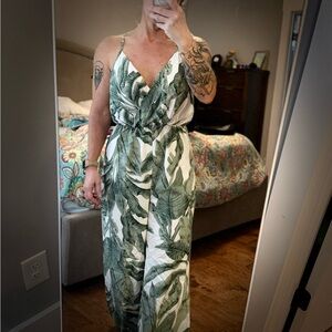 Tropical Leaf Print Jumpsuit